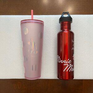 DISNEY MICKEY MOUSE STARBUCKS TUMBLER AND MINNIE MOUSE WATER BOTTLE